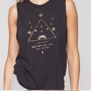 Spiritual gangster yoga tank.  Black with gold design.  Medium.